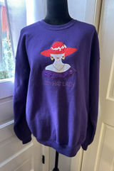 Vintage Red Hat Lady Purple Sweatshirt Crew Neck Womens Large Embroidery & Gems Photo 0