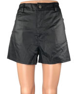 Women's Black Coated Faux Vegan Leather High Waist Wide Leg Mini Shorts Size L Photo 0