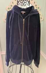 Juicy Couture Velour Track Jacket Womens Large Blue Full‎ Zip Hoodie Velvet Y2K Photo 0