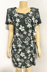 Bentley Vintage Floral Short Sleeve Side Tie Sheath Dress Green Black White 12 Photo 0