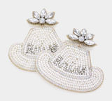 New Womens Boutique Bridal Bride Country Wedding Beaded Cowboy Hat Earrings Photo 0