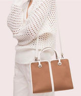 Kate Spade Sam Canvas Satchel Blazer Brown White Leather Trim Shoulder Bag Purse Photo 0