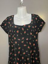 Vintage Esprit Dress Women 6 Black Floral Fit & Flare Short Square Neck Sundress Photo 0