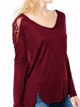 Free People Gatsby Top Embroidered Mesh Maroon Red Medium Photo 0