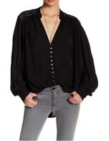FREE PEOPLE Black Canyon Rose Metallic-Lace Blouse Hi-Lo‎ Oversized Top Size XS Photo 0