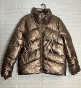 Carre Noir bronze metallic puffer coat women's size medium full‎ zip cozy winter Photo 0