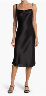Bebe Black Satin Slip Dress Women's Small NWT Cowl Neck Midi Spaghetti Strap Photo 0