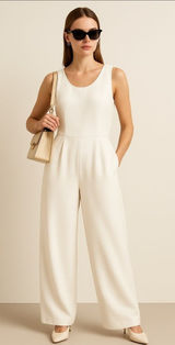 Bishop + Young White Jumpsuit Bridal Honeymoon Elopement Summer Resort Wide Leg Photo 0