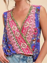 Free people Havana Whimsical Floral Print Sleeveless Surplice Tank Top size XS Photo 0