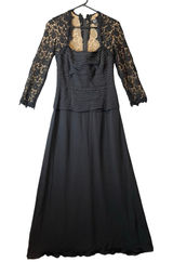 Tadashi Shoji Lace Floral Crepe Silk Gown Sz‎ 4 Formal Mother of The Bride Black Photo 0