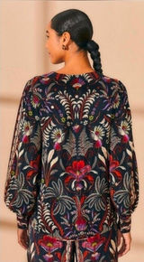 FARM Rio Classic Garden Black Mirror Trim Blouse Photo 0
