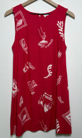 Paper Heart Women‎ Linen Resort Dress Small Red Tequila Mojito Novelty Mini Photo 0