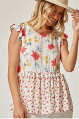 Emily Wonder Floral Babydoll Blouse Beachy Cap Sleeves Tassel Trim Women's sz. M Photo 0