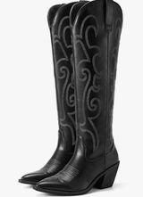 NEW Cowboy Knee-High Cowgirl Pointy Toe Chunky Heel Embroidered Boots 7.5 Photo 0