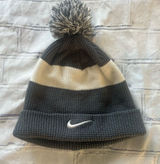 Nike Gray Knit Pom Beanie Winter Hat One Size Swoosh Logo Acrylic White Photo 0