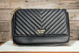 Victoria's Secret Pebbled V-Quilt Shoulder Bag Crossbody Purse Black Pre-Loved Photo 0