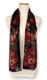 VINTAGE Ralph Lauren Silk Sheer Black w/ Red Floral & Gold Thread 54 X 11" Scarf Photo 0