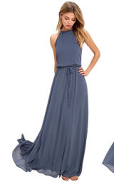 Lulus Be Mellow Denim Blue Maxi Dress Halter Neck Sleeveless 43595 Large NEW Photo 0
