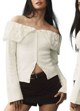 Maeve Anthropologie Lace Collar Off Shoulder Cardigan Sweater Ivory Size Medium Photo 0