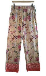 World Market Floral Wide Leg‎ Pants Viscose Cream Pink Bird Print Size S/M Boho Photo 0