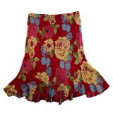 Vtg Harold’s Sz 14 Silk Skirt‎ Red Floral Ruffle Hem Pull On Bias Romantic Flowy Photo 0