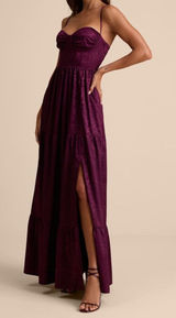 NEW Lulus Vasilia Plum Purple Satin Jacquard Full Tiered Corset Maxi Dress Small Photo 0