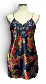 Victoria's Secret Vintage 80s Satin Lace Nightgown Mini Slip Dress Blue Red Med Photo 0