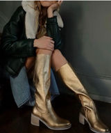 Free People Essential Tall Slouch Boots Metallic Gold Size 38 Photo 0
