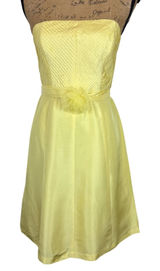 Vintage Donna Ricco Strapless Cocktail Dress‎ 100% Silk Butter Yellow 6P Petite Photo 0