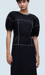 NWT‎ Madewell Puff-Sleeve Drop-Waist Midi Dress Lightweight Cotton Black NQ890 Photo 0