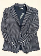 T TAHARI Blazer Size 14 Navy Striped Notched Lapel Jacket Pearl Buttons NEW Photo 0