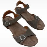 Taos “Traveler” Taupe Leather Wedge Sandals Hook & Loop Closure Women’s 8-8.5 Photo 0