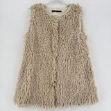 Anthropologie Hazel Long Shaggy Vest L Beige Snap Close Pockets Boho Lagenlook Photo 0