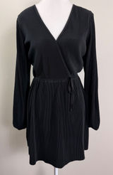 Abercrombie Black Plisse Mini Dress Long Sleeve Elastic Waist Pleated Small Photo 0