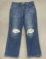 Levi's Low Pro Straight‎ Jeans Women 32 Dark Wash High Rise Distressed Denim Photo 0