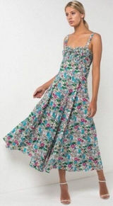 S/W/F Apron Maxi Dress S Lush Floss Multicolor Floral Square Neck Boho Tropical Photo 0
