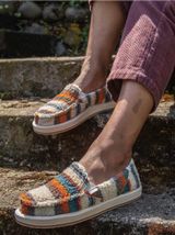Sanuk Donna ST Striped Sherpa Fleece Slip On Loafers Shoes Beige Multi Women 9 Photo 0