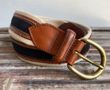 Bogner vintage canvas striped leather buckle belt preppy 80s casual coastal S Photo 0