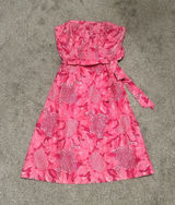 VTG Lilly Pulitzer Strapless Tube Corset Lined Silk Dress Pink Floral Sz 0 Photo 0
