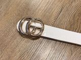 White Croc-Embossed Faux Leather Belt with Gold Double-Ring GG Buckle Photo 0