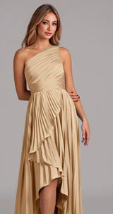 Champagne Gold Lyrica One shoulder satin dress - Size A4 Photo 0