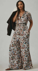 Anthropologie Somerset Jumpsuit Abstract Wide Leg Smocked Waist Plus Size 1X Photo 0