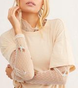 Free People Come Back Tee with Embroidered Sleeve Photo 0