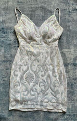 Lovely Day White Iridescent Sequin Corset Lace Up Back Bodycon Mini Dress Medium Photo 0