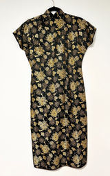 Y2K VINTAGE Black Gold Floral Brocade ASIAN Cheongsam Qipao Dress Mandarin Photo 0