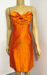 Coren Moore New York Womens Orange 100% Silk Strapless Bow Cocktail Dress Size 4 Photo 0