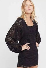 FREE PEOPLE‎ Lovey Dovey Eyelet Puff Sleeve Dress Sz 2 Photo 0