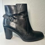 Lauren‎ Ralph Lauren Cabrey 7.5B Black Leather Ankle Boots Block Heel Zip Buckle Photo 0