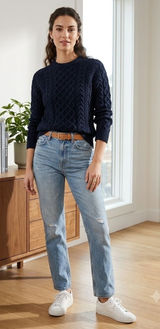 J.Crew Womens Navy Blue 100%‎ Cotton Lattice Cable Knit Crew Neck Sweater Small Photo 0