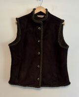 LL Bean Vest XL Brown Faux Suede Sherpa Lined Button Front Penny Lane Granola Photo 0